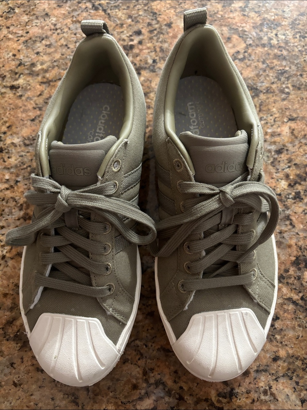 adidas Olive Canvas Low-Top Sneakers with White Shell Toe